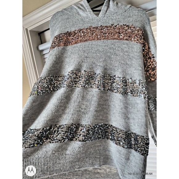 Nine West Women's Gray Hooded Sequin Sweater Size XXL - Picture 6 of 12
